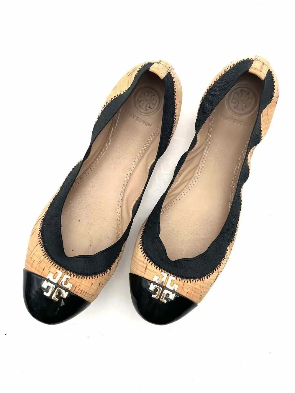 Tory Burch Size 6 Brown/Black Trim Cork Designer Flats